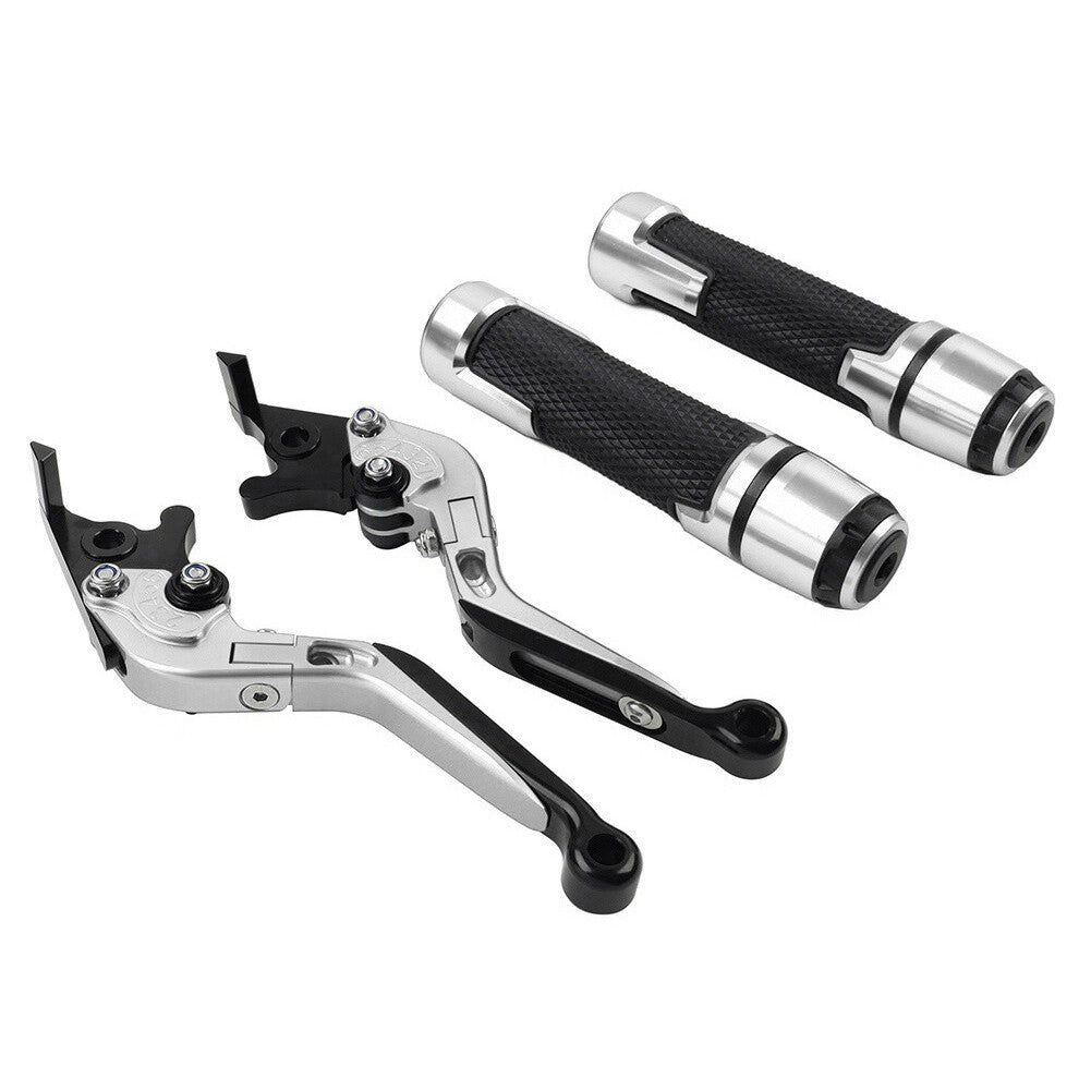 Fold Extendable Brake Clutch Lever Handlebar Grips Set for Kawasaki ZX6RR Silver