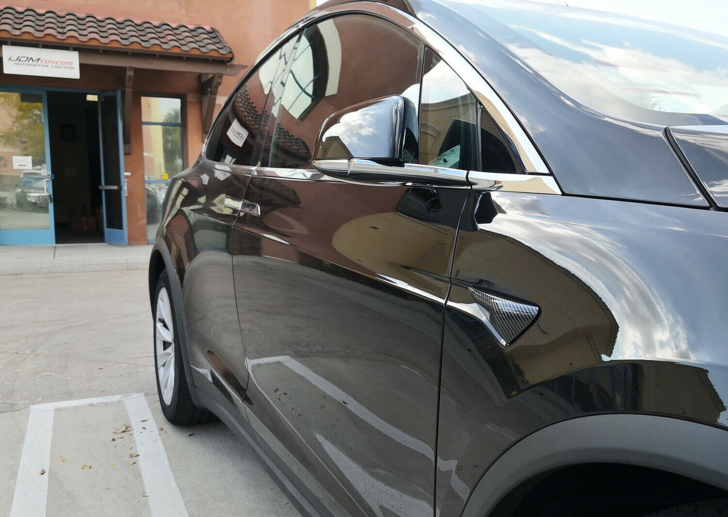 Black carbon fiber style side camera decorative cover for Model 3 S X- n