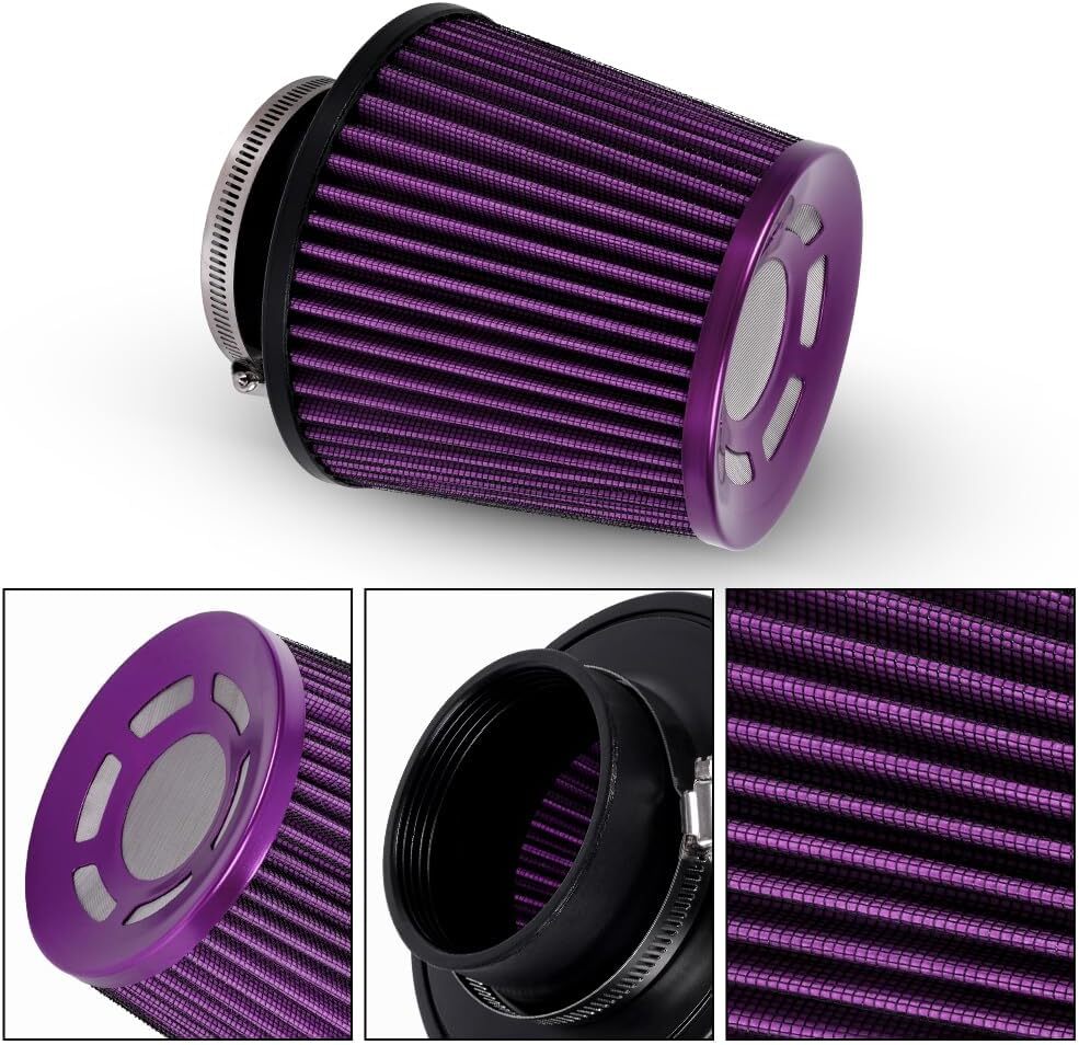3 76mm High Flow Inlet Cold Air Intake Cone Replacement Dry Air Filter Purple
