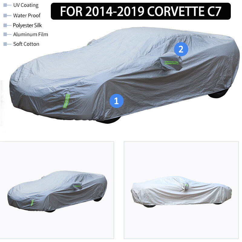 Suitable for 14-19 year old for Corvette C7 full car protective cover - waterproof, sunproof, UV-protective, snow, dust, and rainproof. Q