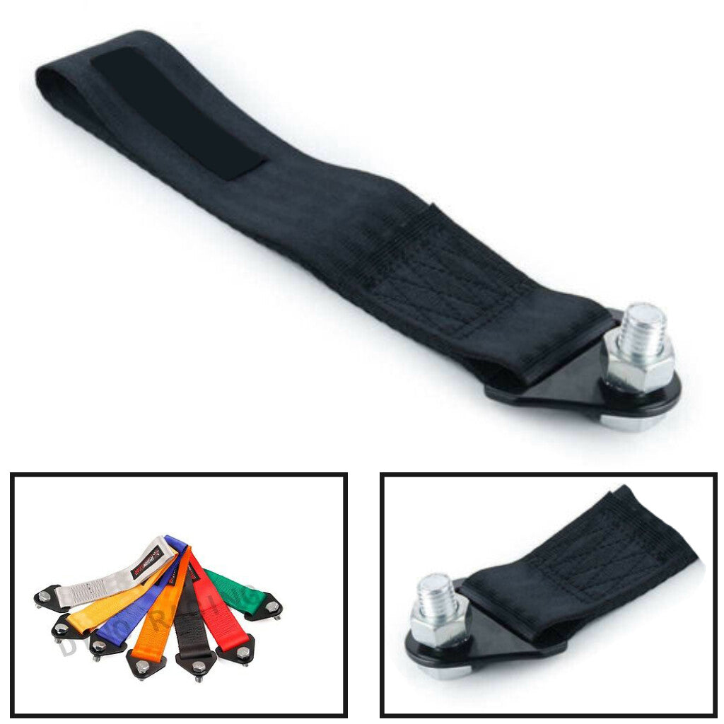 1Ps Universal Black Tow Towing Strap CAMS COMPLIANT Hook Point JDM Track Racing n