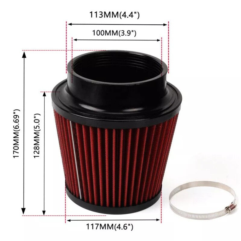 4 100mm High Flow Inlet Cold Air Intake Cone Replacement Dry Air Filter Round