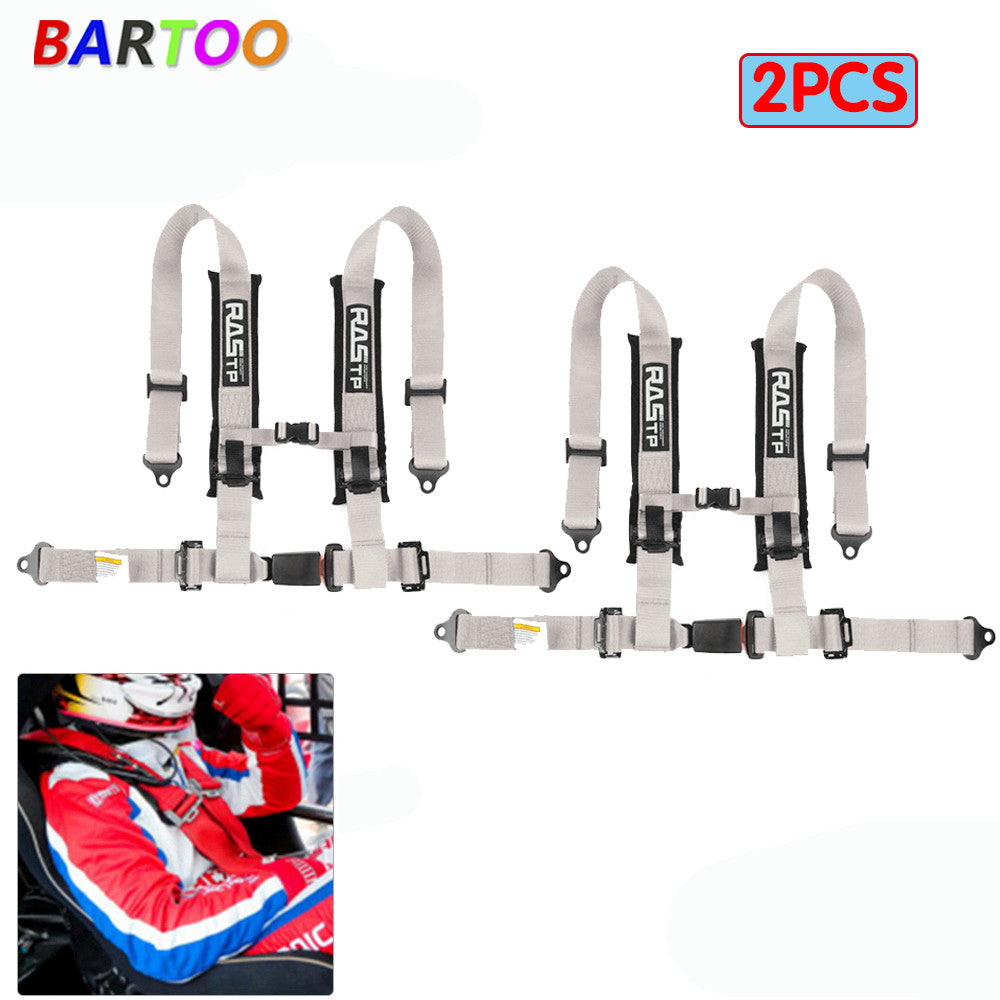 2PCS Universal Gray 4 Point Buckle Racing for Seat Belt Harness 2 Straps Pad ATV Q
