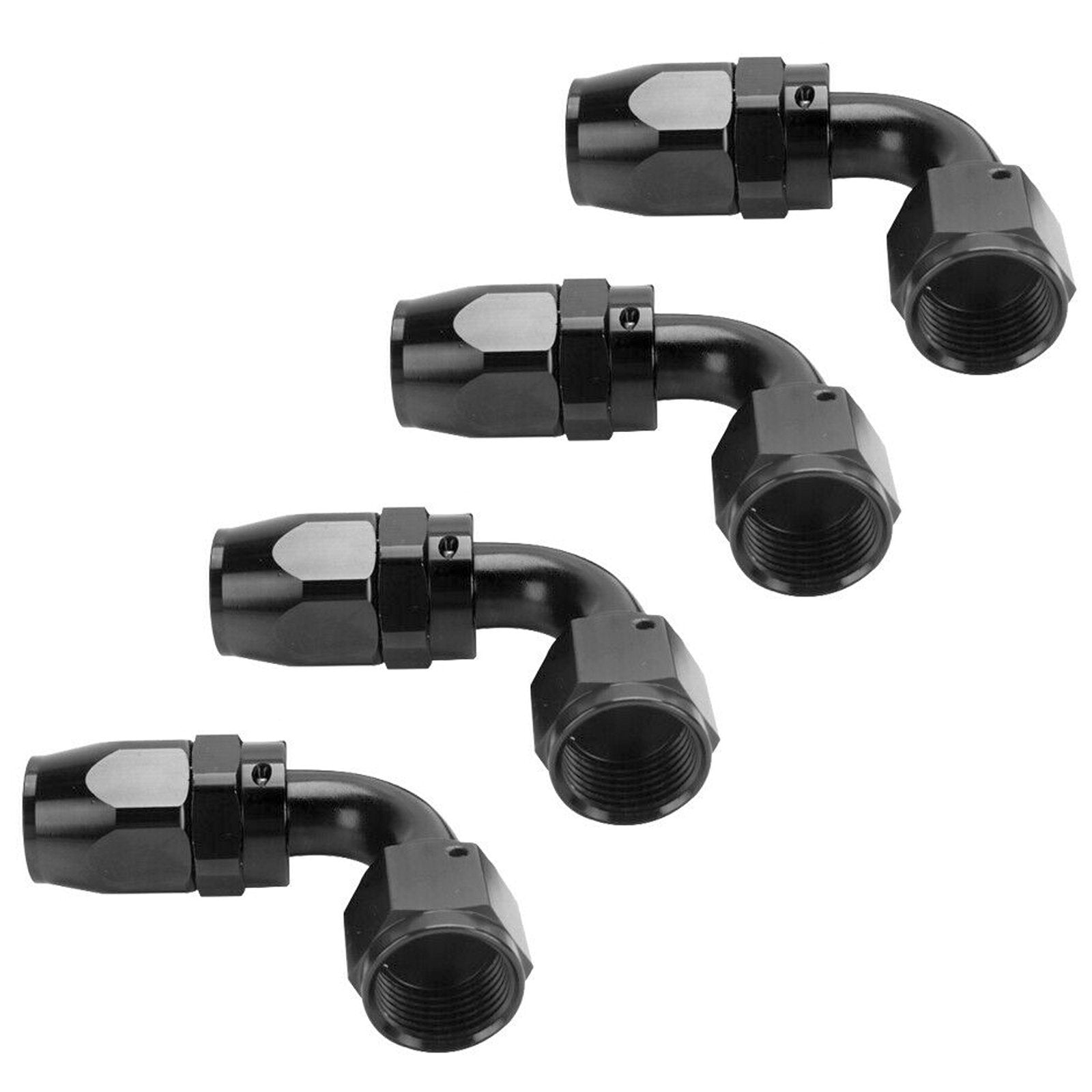 4-Pack 6AN AN6-6AN 90 Degree Black Rotary Fuel Hose End Fittings and Adapters