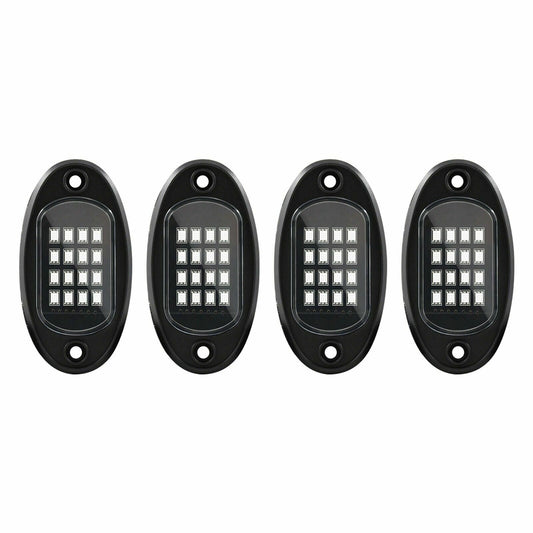 4x RGB LED Rock Light Pod Underbody Glow Neon Lamp Offroad Bluetooth App AT