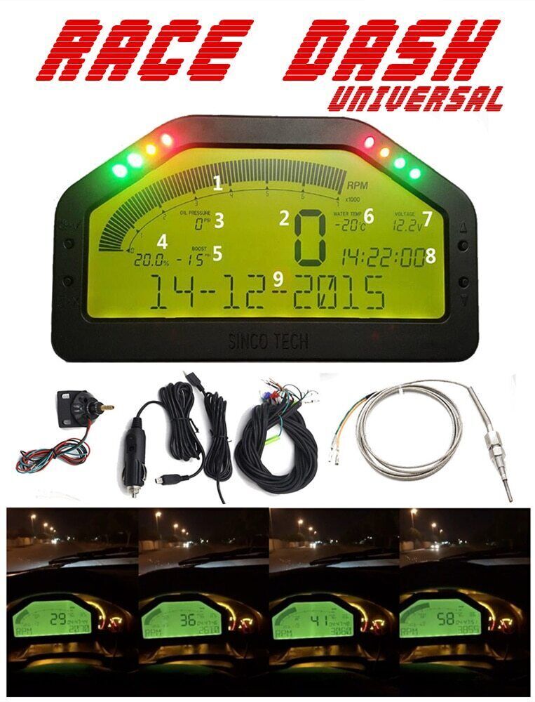 Car Dashboard Race Display Bluetooth Sensor Kit LCD Screen Rally Gauge Universal Q