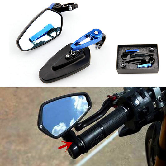 1 Pair 7/8 Motorcycle BlackBlue Rear View Handle Bar End Side Rearview Mirror