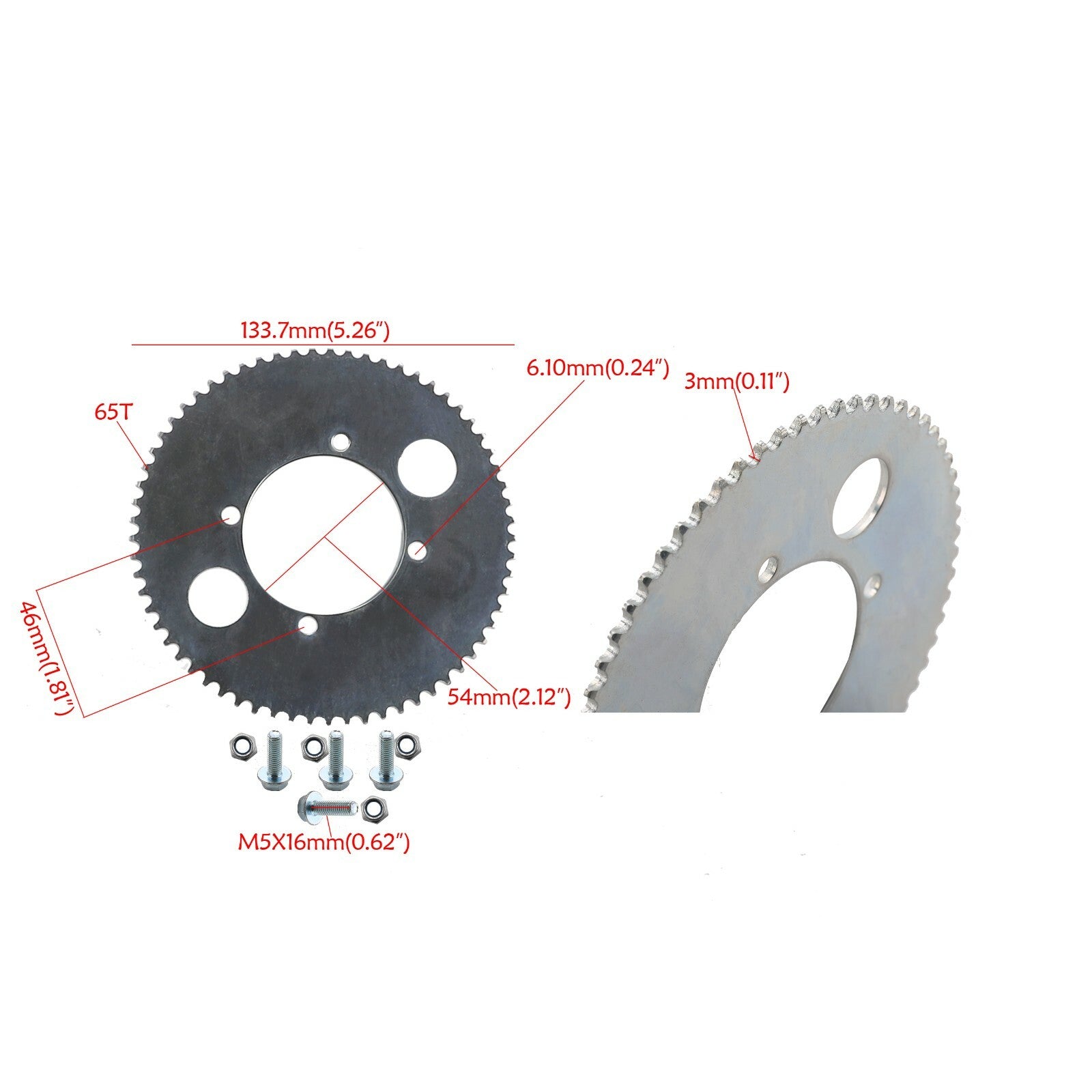 25H 136 Chain + Sprocket 47 49cc for Mini Pit Rocket 4 Off-Road Bike/All-Terrain Bike