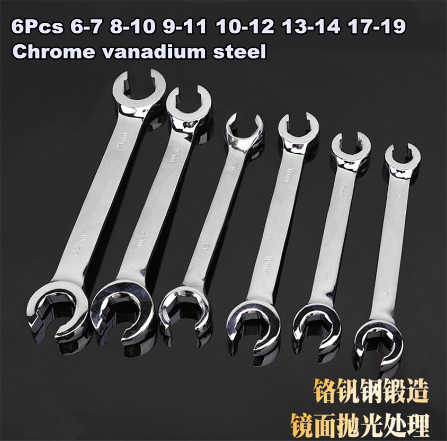 6Pcs Metric Flare Nut Spanner Wrench Set For Brake / A/C/ Diesel Lines Injectors Q