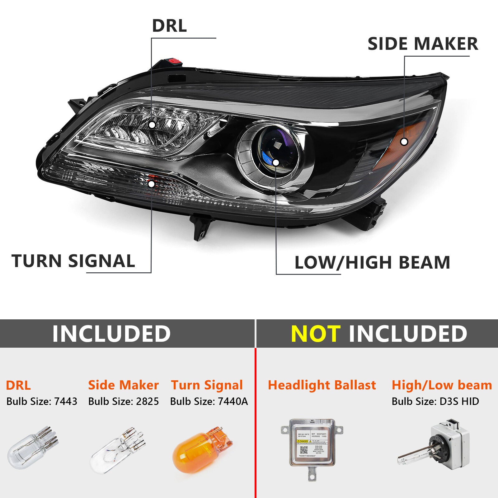 Driver For 2013 2014 2015 for Chevy Malibu HID/Xenon Headlight headLamp v