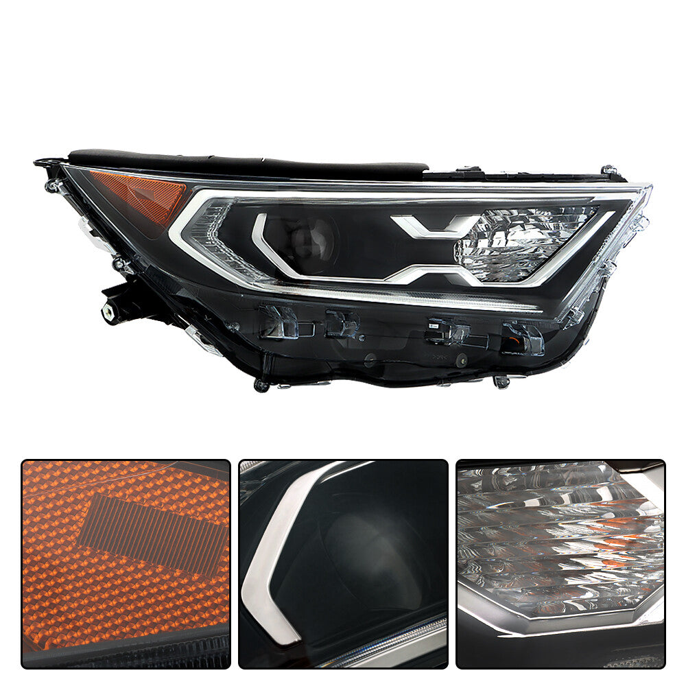 LED headlights with clear lenses for 2019-2022 RAV4 Hybrid XSE passenger compartments. n