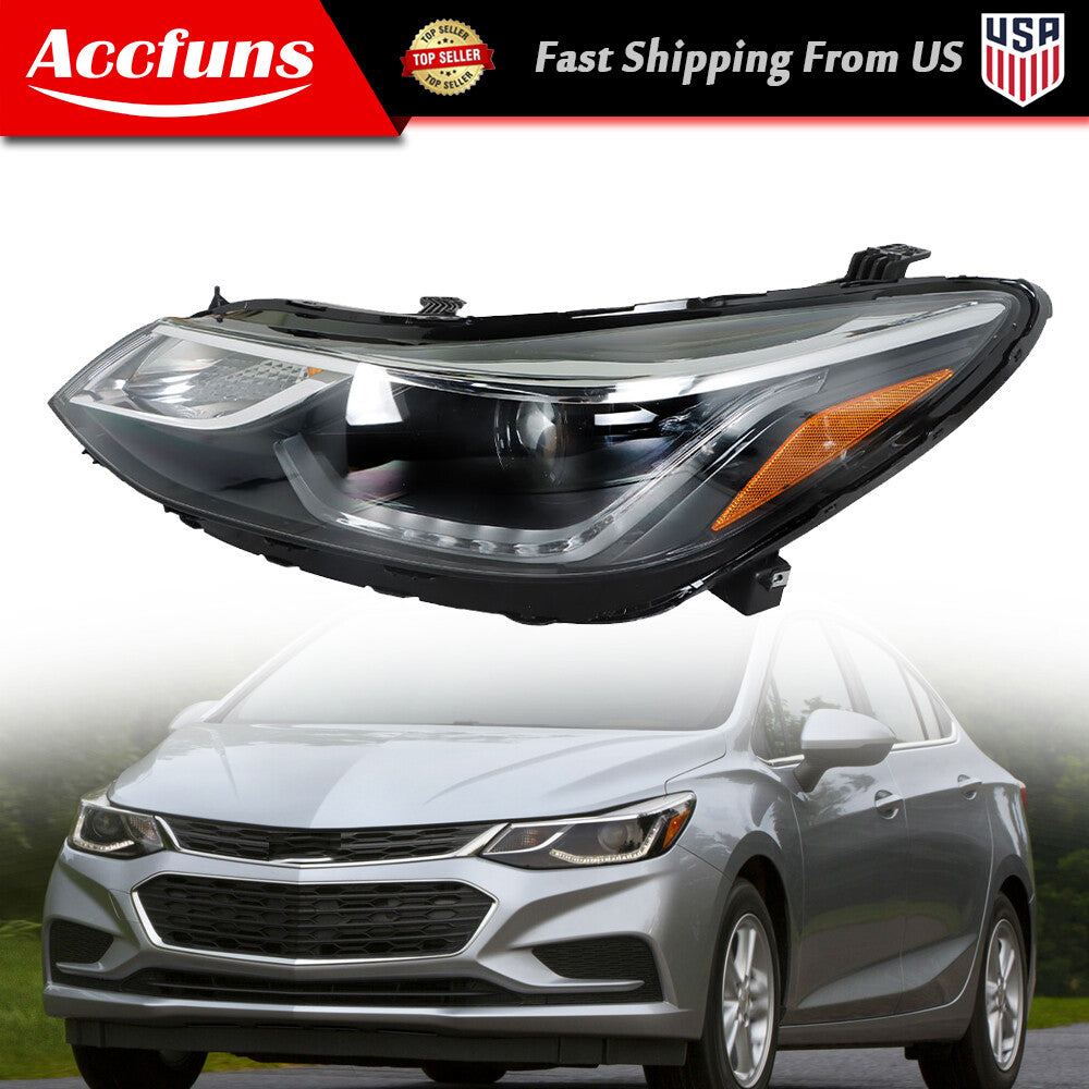 Headlight replacement parts with LED DRL for 2016-2018 for Cruze LH with clear lens halogen bulbs. n