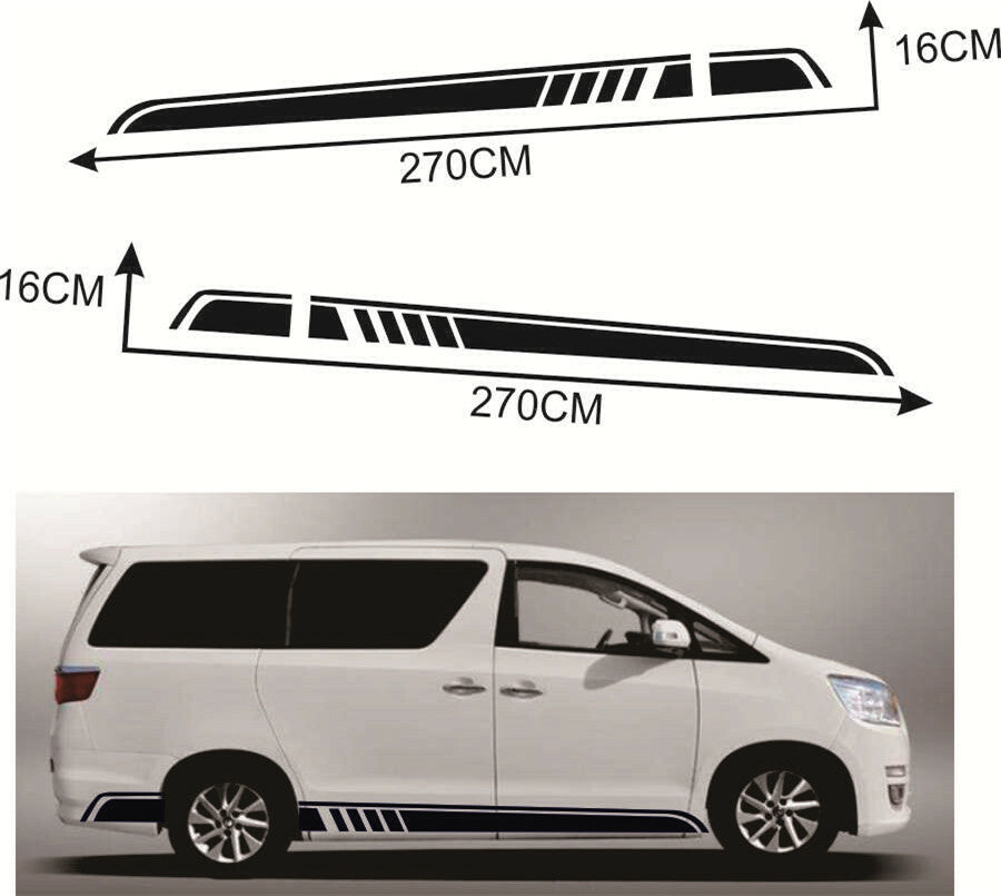 2pcs Car Racing Long Stripe Graphics Side Body Vinyl Decal Sticker Decor Black