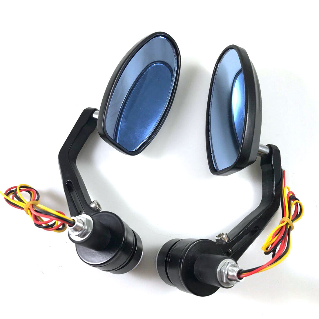 7/8 Black HandleBar End Rearview Side Mirror LED Turn Signal Side Markert Light Q