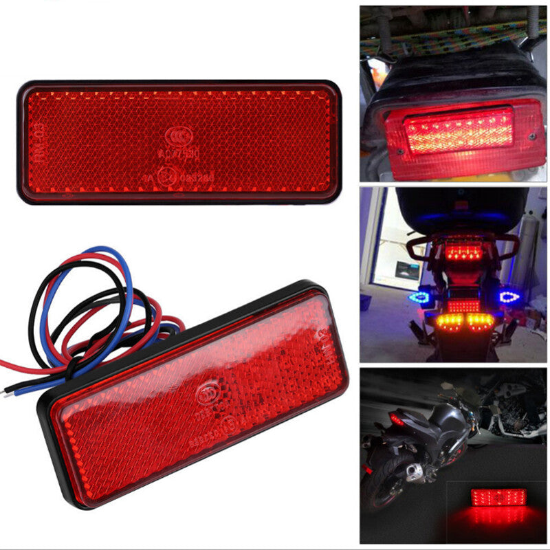 Universal red rectangular truck/motorcycle RV LED reflector tail brake stop light - n