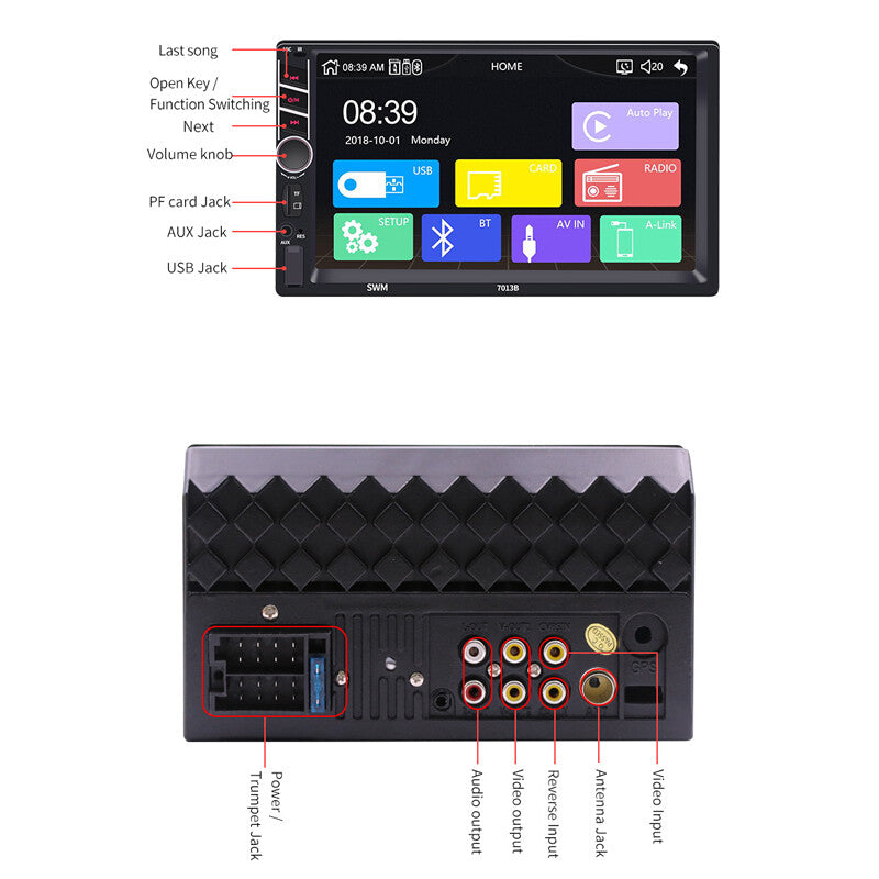 7-inch CarPlay HD screen, 2-DIN Bluetooth, USB AUX, car radio, audio, video, MP5 player. n