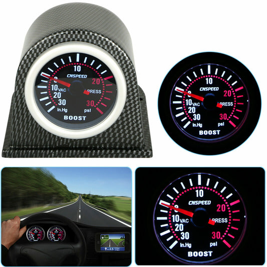 52mm LED Turbo Boost Pressure Pointer Gauge Meter Pod Smoke Dials Tint 30PSI Q
