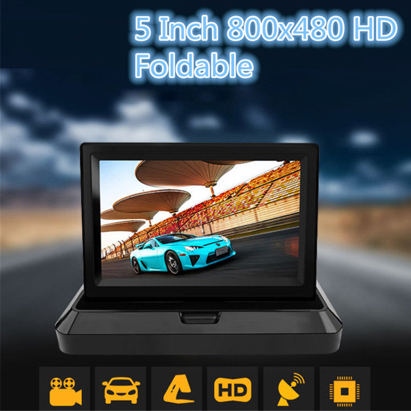5-inch TFT LCD high-definition display shows the car's rearview camera with 2 video inputs. n