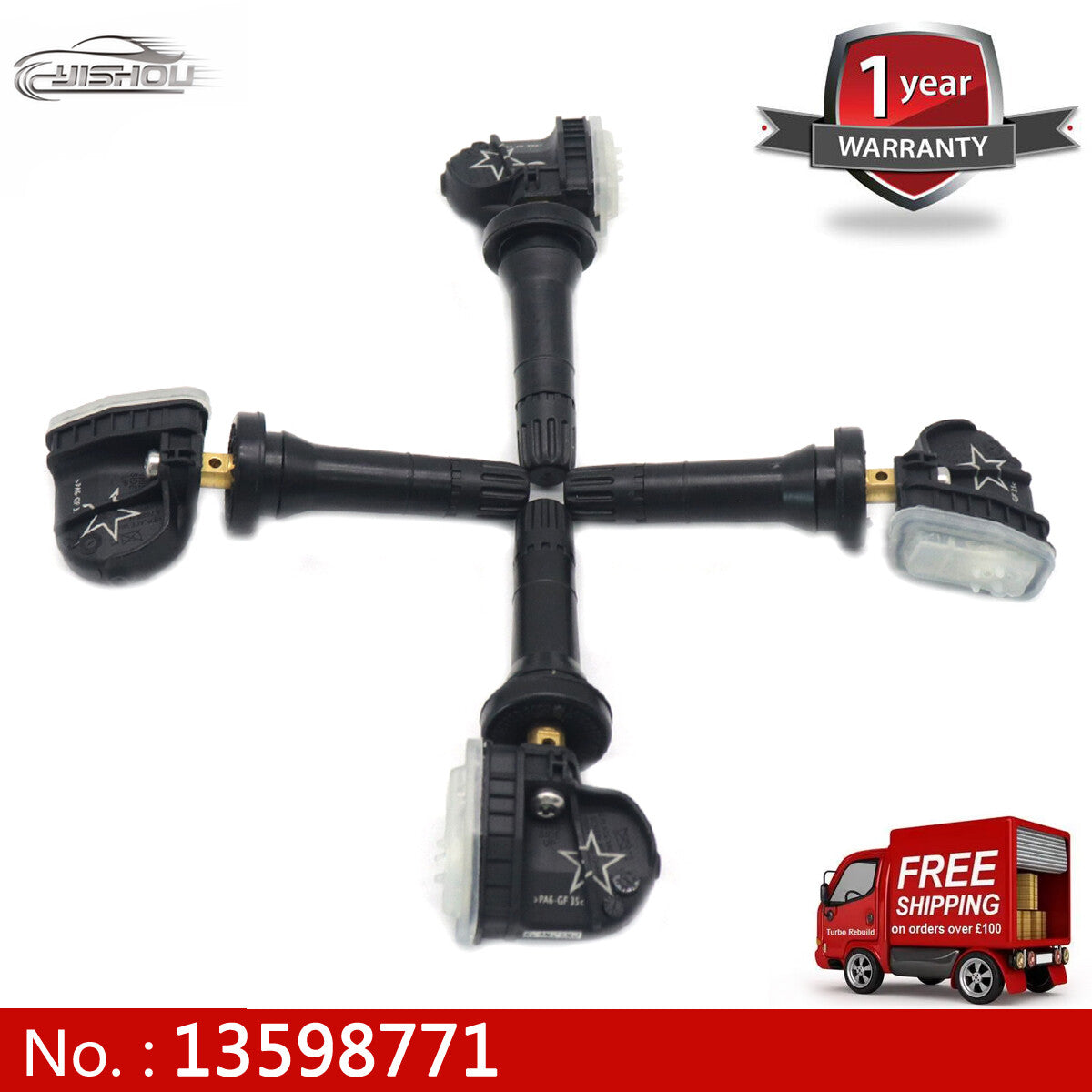 4-pack TPMS tire pressure monitoring sensors 13598771 suitable for Chevrolet for GMC for Buick 13598772