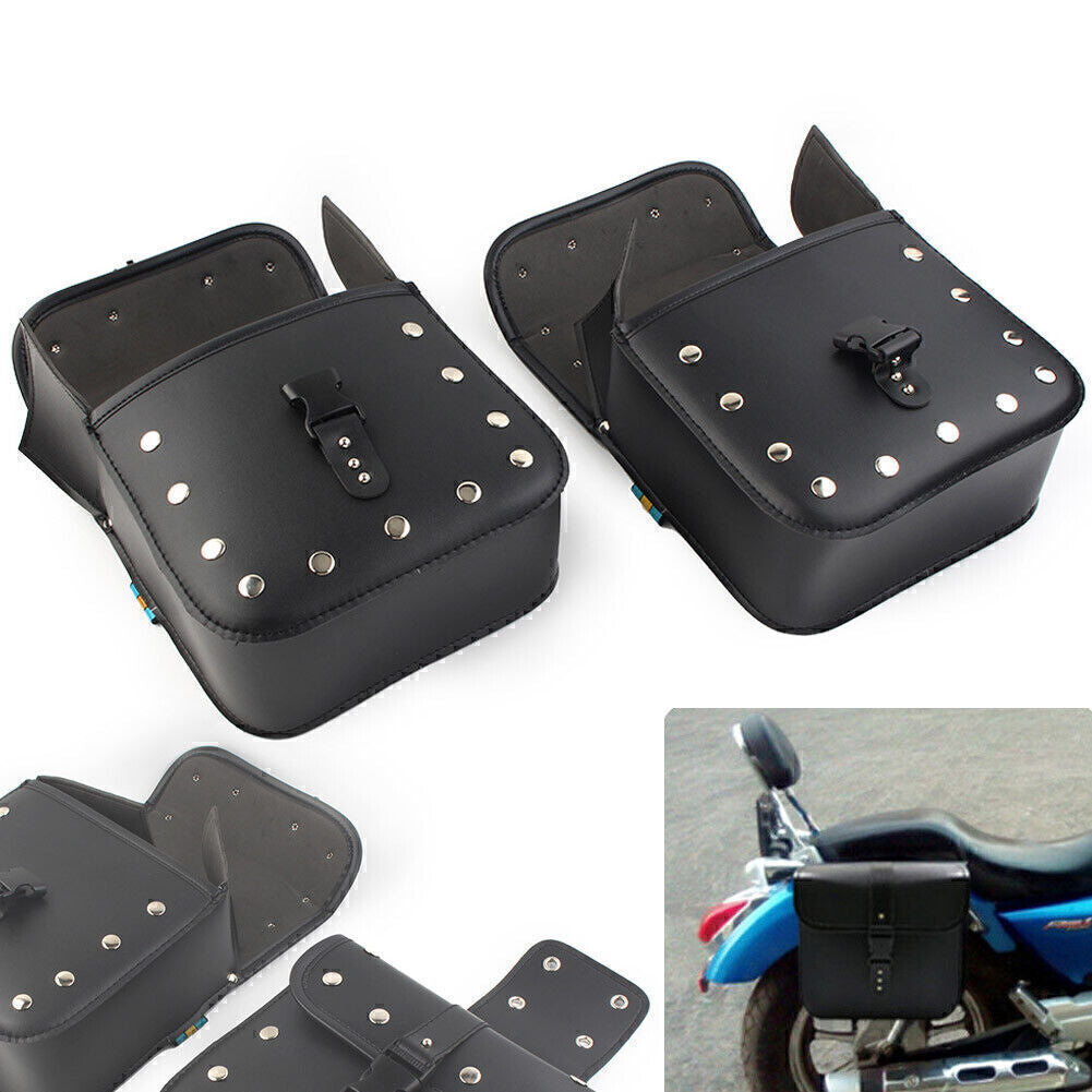 2x Motorcycle Leather Side Saddle Bags Panniers Pouch Luggage Storage Tool Bag Q