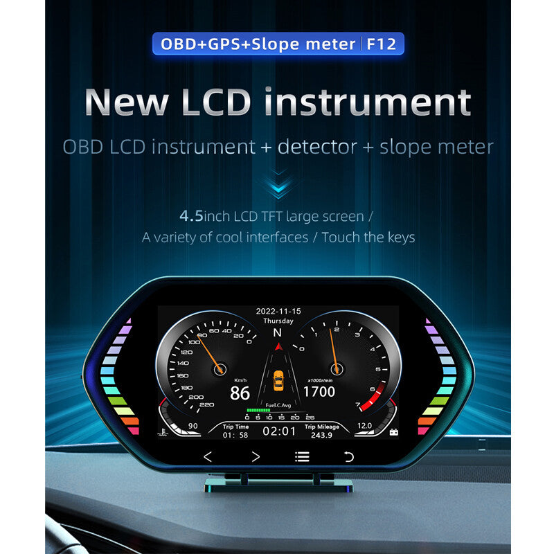 OBD2+GPS HUD Gauge Digital Head Up Display Speedometer Turbo Meter RPM Alarm Set v