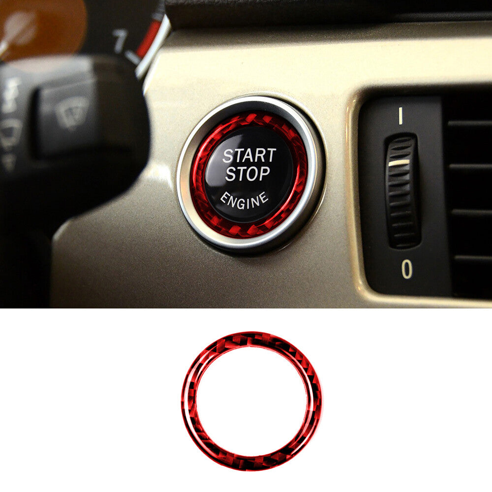 Red Carbon Fiber Engine Start Stop Switch Button Trim for BMW 3 Series E90 05-12