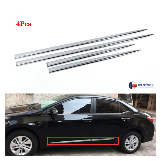 4 Pcs Car Side Skirt Door Side Line Sill Garnish Body Molding Trim Stripe Chrome