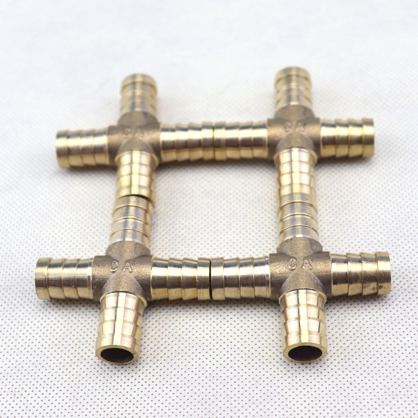 4X HOSE BARB 4 WAY Cross Brass Pipe Fitting Thread Gas Fuel Water Air 1/2 12mm