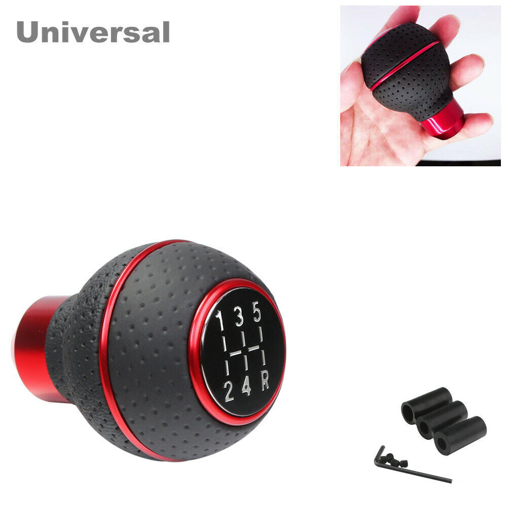 Universal manual car gear shifter, 5-speed leather shift lever with adapter - n