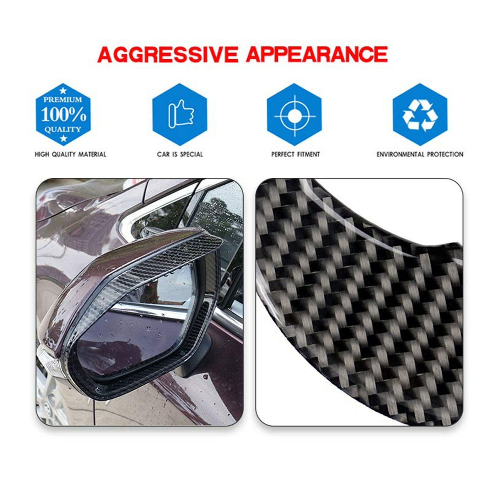 2Pcs For 2018-2021 for Toyota for Camry Carbon Fiber Side Mirror Rain Eyebrow Cover Trim
