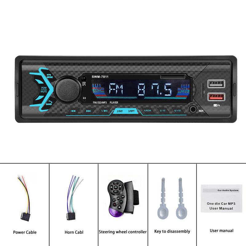 12V 1-inch car remote control, digital audio MP3 radio player, USB/SD/AUX Bluetooth - n