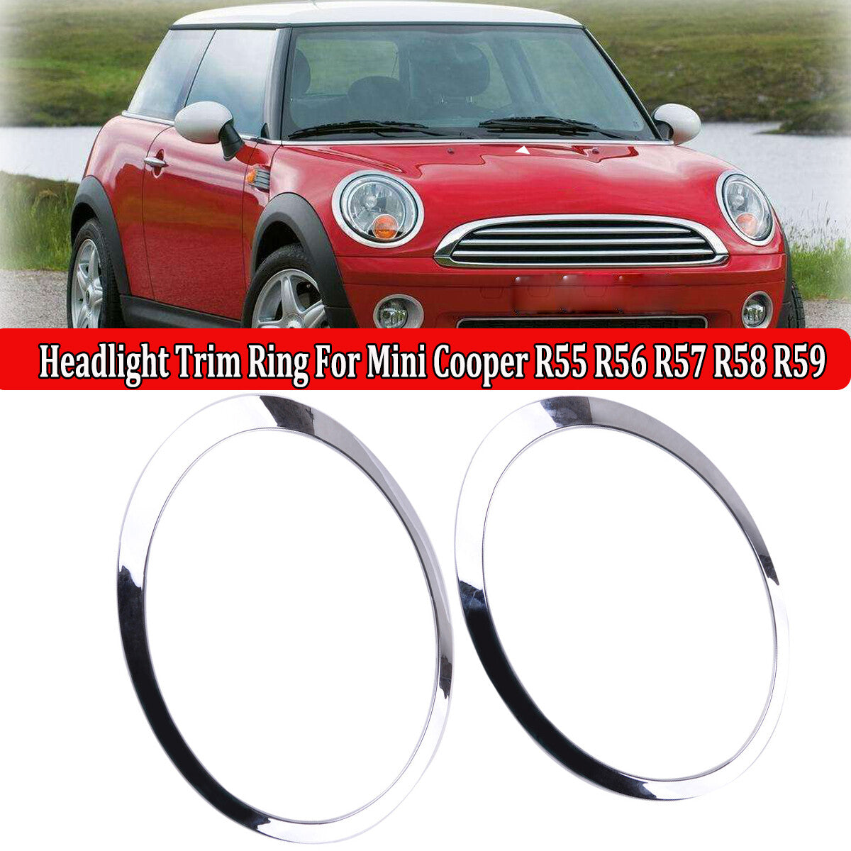 2-Piece Headlight Trim Ring Frame Protective Cover for 2007-15 for Mini Cooper R55 R56 Chrome Alloy