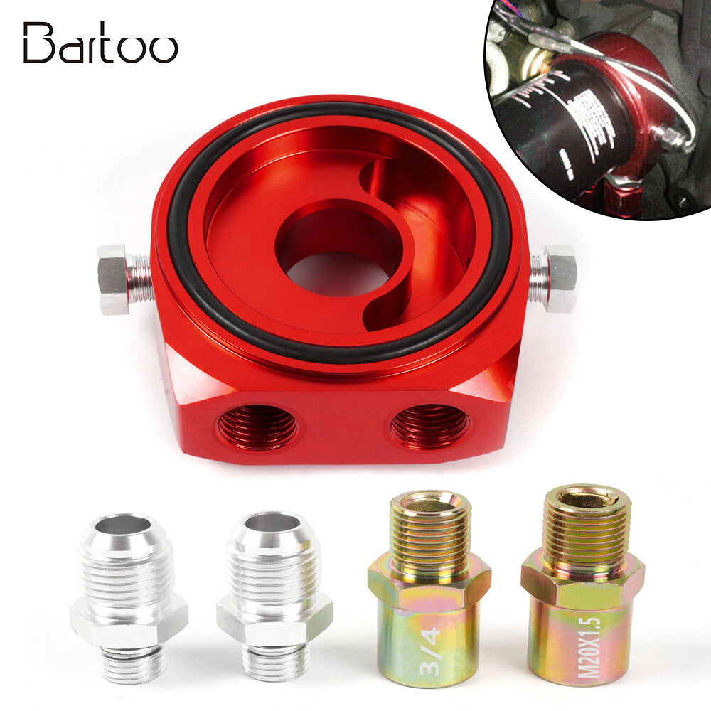 Red Aluminum Oil Filter/Cooler Sandwich AN10 Block Adapter Gauge Sensor Plate Q