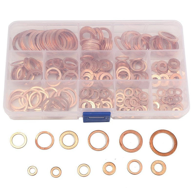 280pcs Assorted Solid Copper Crush Washers Seal Flat Ring Hydraulic Fittings Set Q