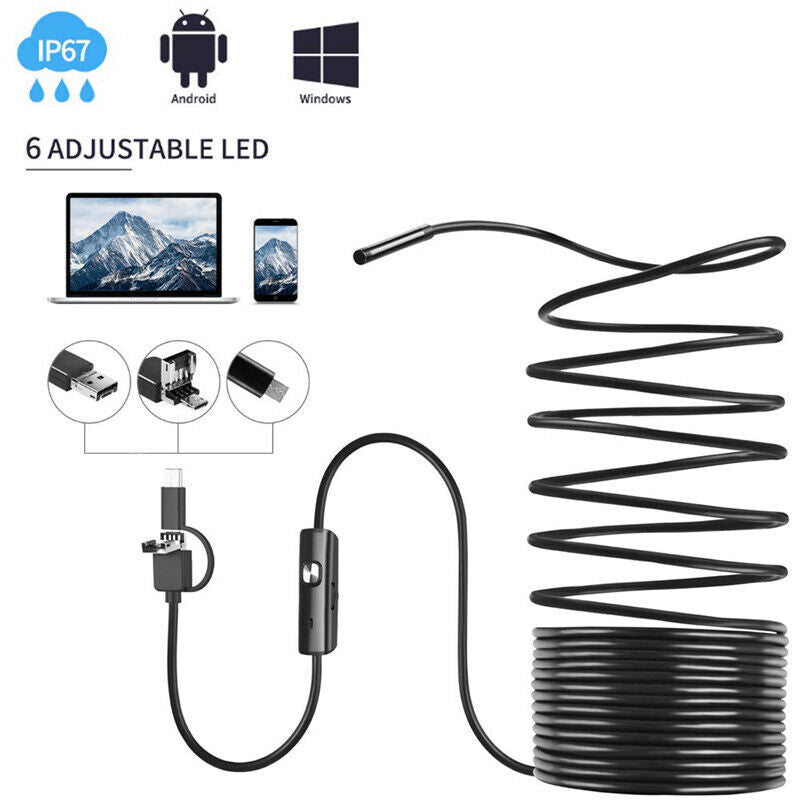 Car Inspection Borescope 8mm 5M Endoscope Micro Camera Flexible Waterproof Micro