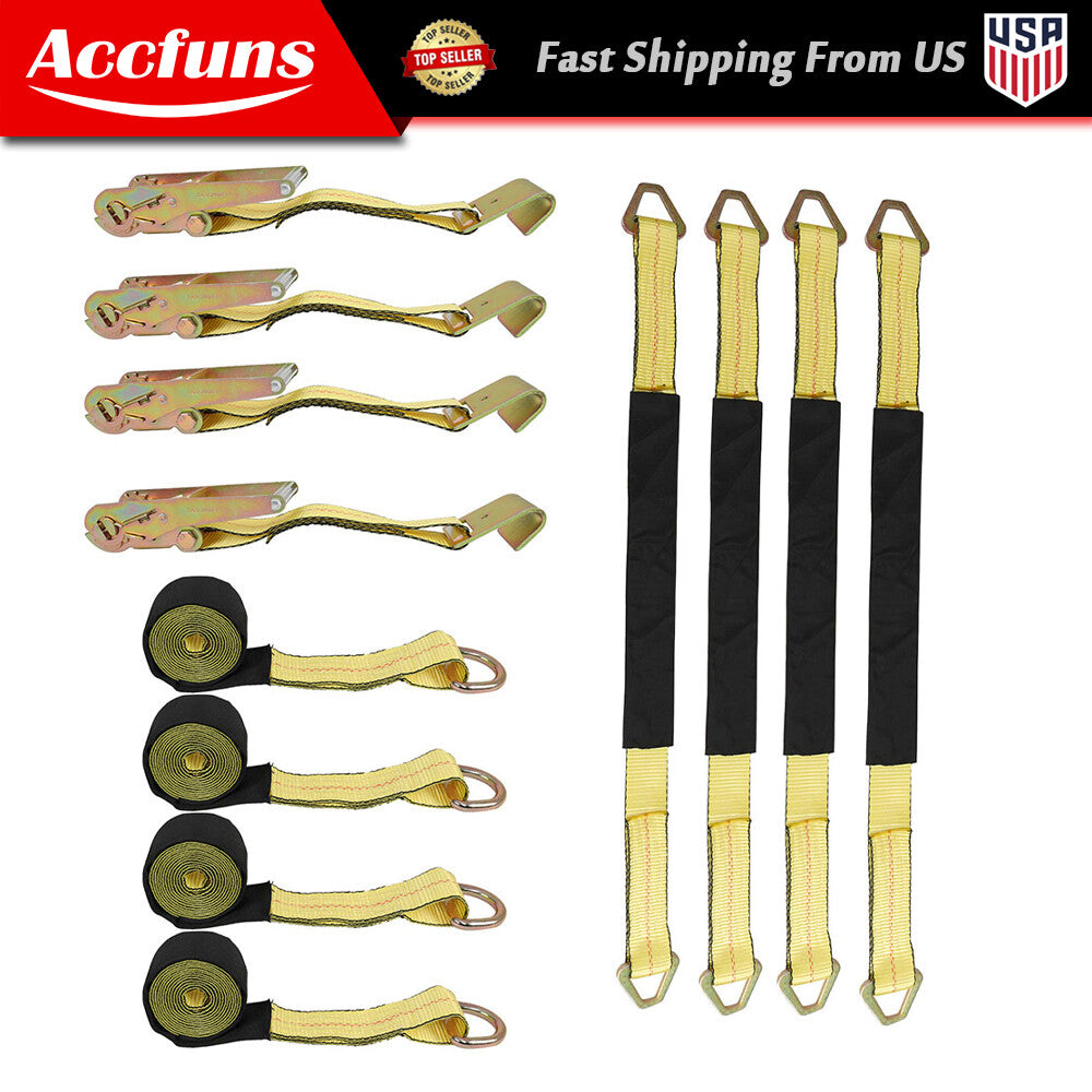(Pack of 4) 2-inch x 120-inch wheel tie-on heavy-duty flat hooks for car trailers - n