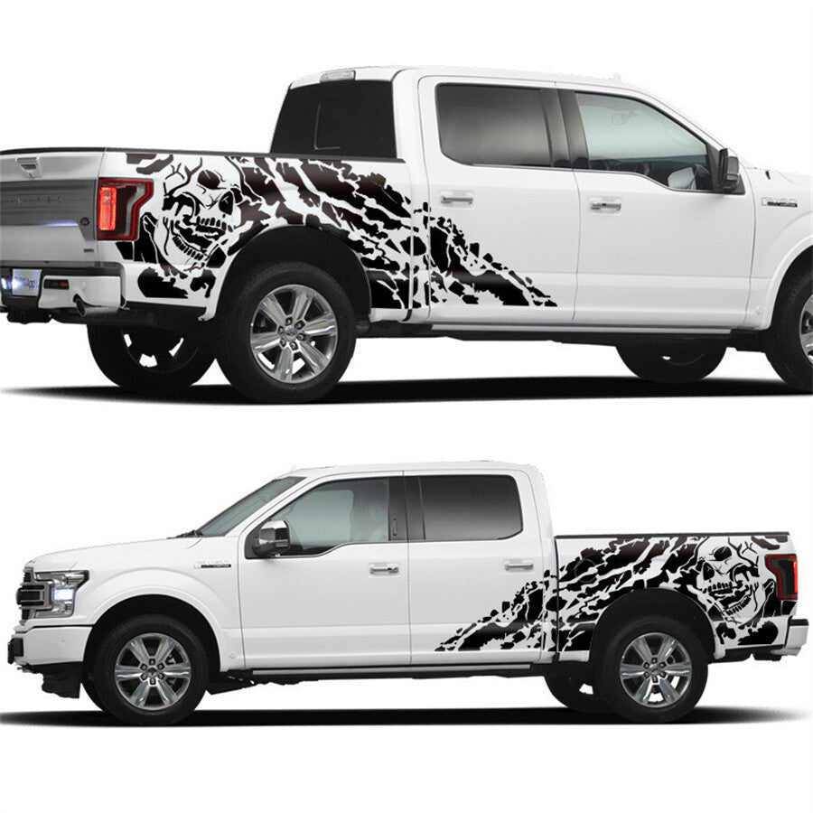 2x Car Truck Side Vinyl Sticker 4X4 Off Road Pickup Decal Skull Graphics Black