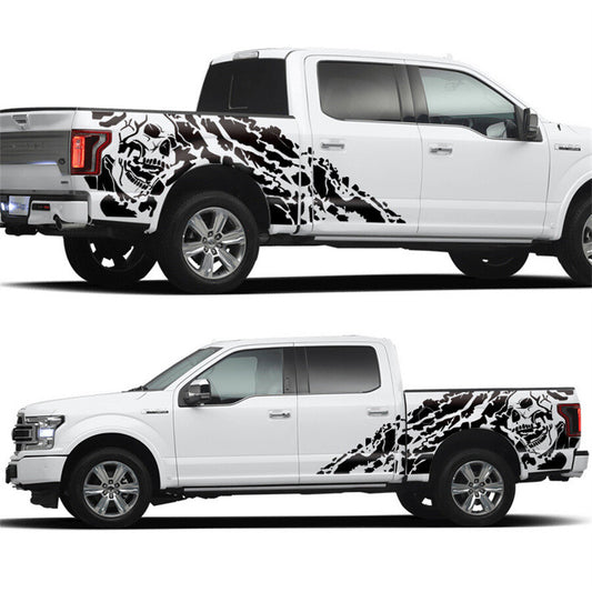 2x Car Truck Side Vinyl Sticker 4X4 Off Road Pickup Decal Skull Graphics Black