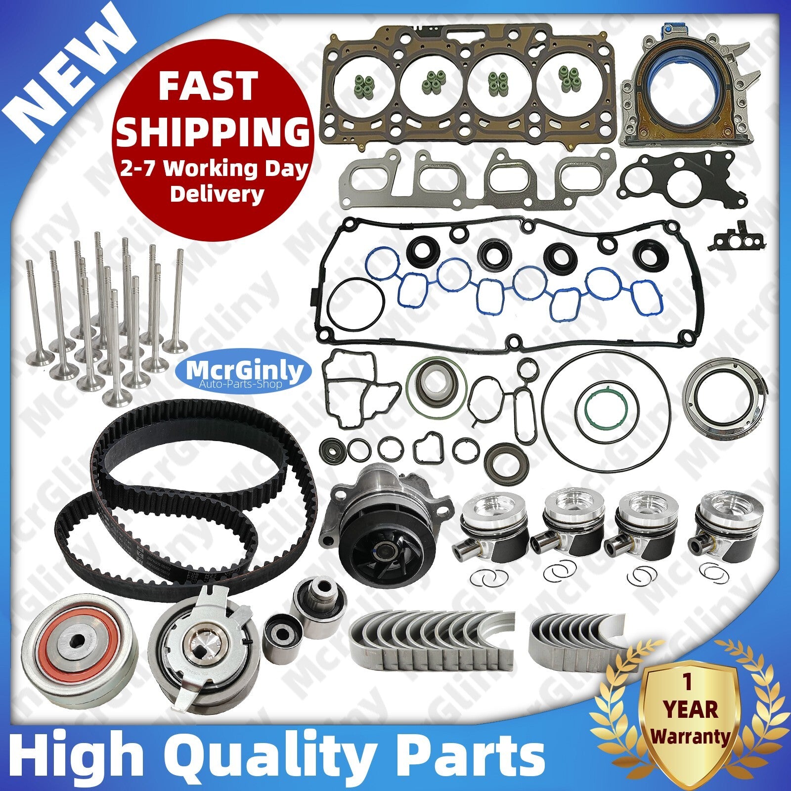 Engine rebuild kit with gaskets, pistons, and timing for Audi A4, A5, Q3, Q5, and for Tiguan 2.0T. n