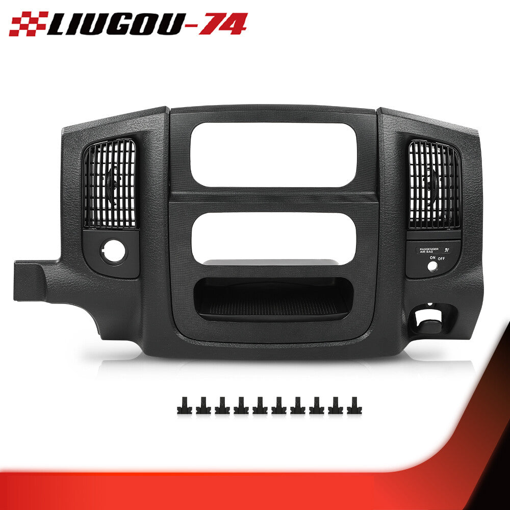 Fits 02-05 for Dodge for Ram Black Dashboard Radio Bezel Climate Trim Panel Vent Storage - v