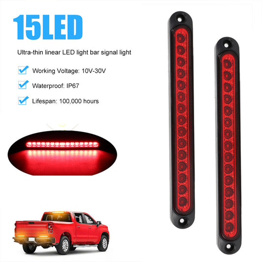 2-Pack Red LED Sealed Trailer Truck RV Stop Rear Steering Brake 10-inch Light Strip n