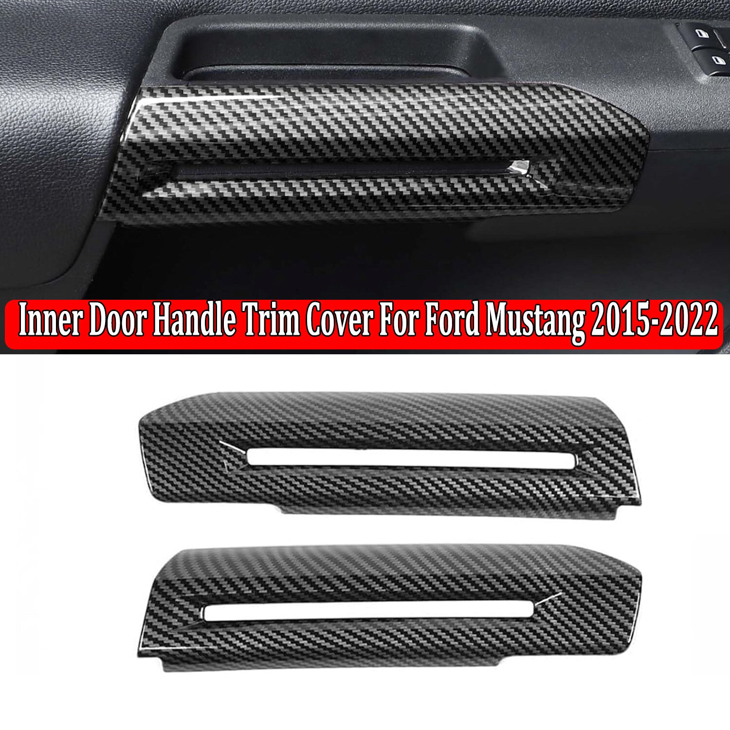 Carbon fiber interior door armrest handle cover trim kit for Ford for Mustang 15-20