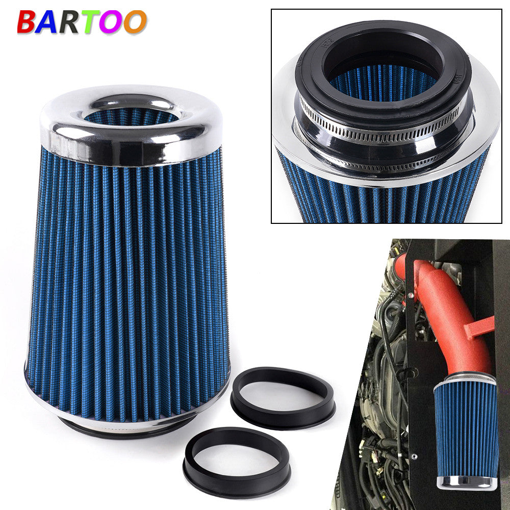Blue Universal Clamp On Cone High Flow Air Intake Filter 9Tall 3 3.5 4 Inlet Q
