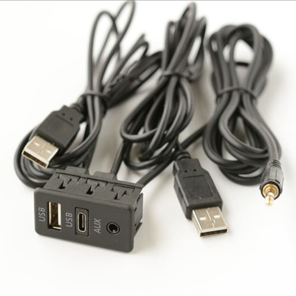USB Extension Cable Adapter Car Dash Flush Mount AUX Dual USB Port Panel Trim
