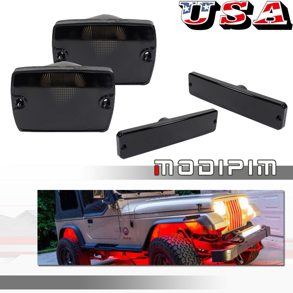 for for Jeep 1987 - 1995 for Wrangler YJ Smoked Bumper Signal Fender Side Marker Light Kit - v