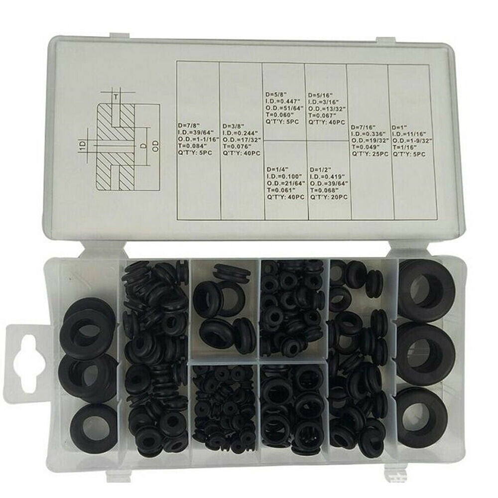 180pcs Grommet Assortment Kit Firewall Hole Electrical Wiring Gasket Rubber +Box n