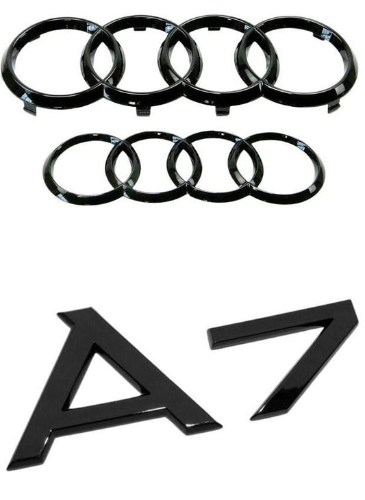 Suitable for Audi A7 range hood rear badge, curved ring, front boot badge, glossy black, 2012 - 2018