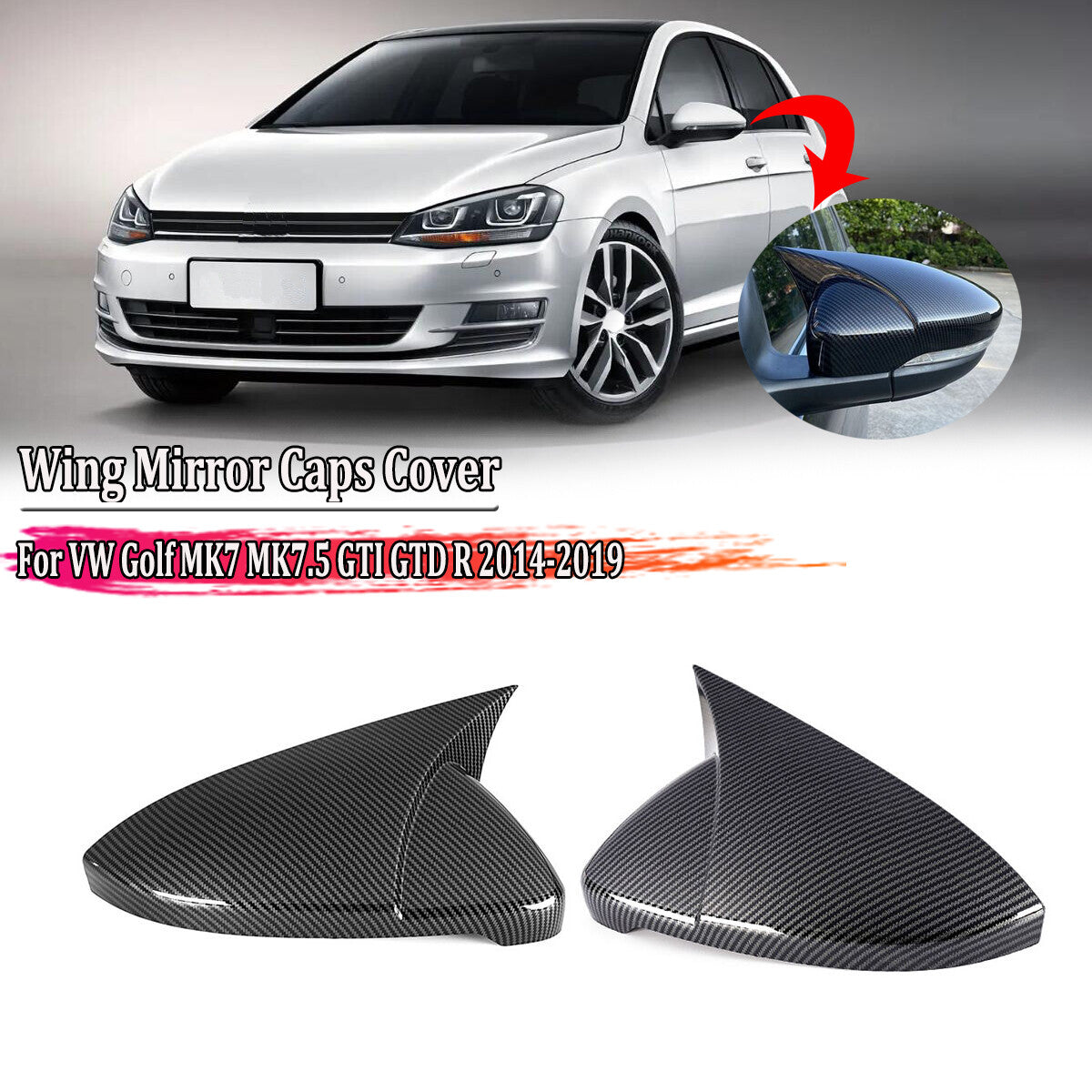 2x Wing Mirror Cover Caps Carbon Look for VW for Golf MK7 MK7.5 GTI GTD 2014-2019