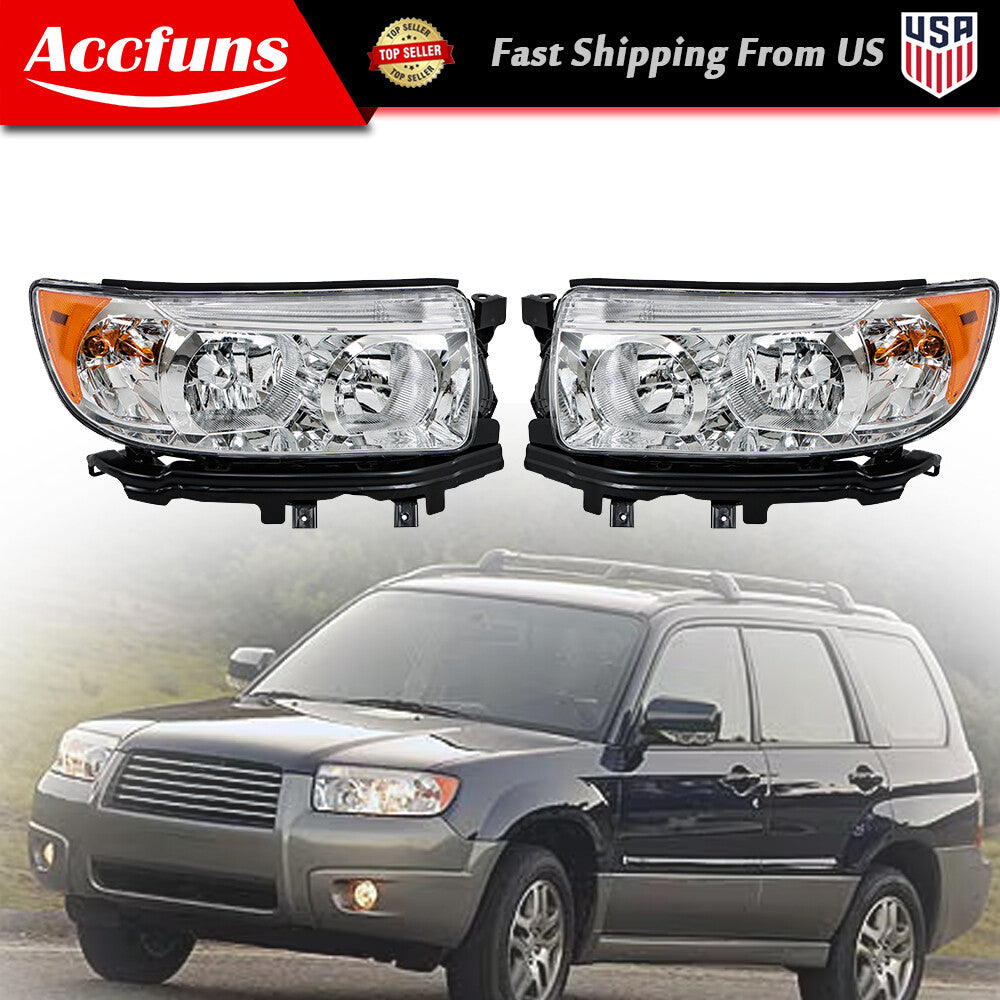 One pair of headlight assembly kits for 2006-2008 for Subaru Forester with clear halogen chrome plating. n