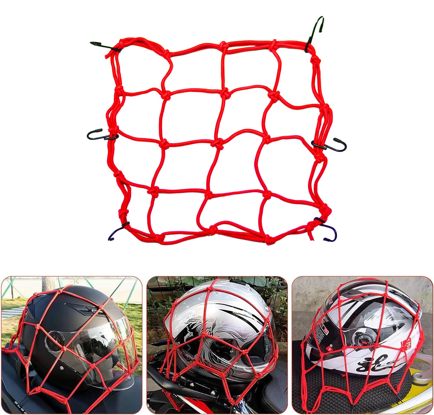 30*30CM Motorcycle Elasticated Luggage Cargo Net Strong Webbing Straps Tie Red Q